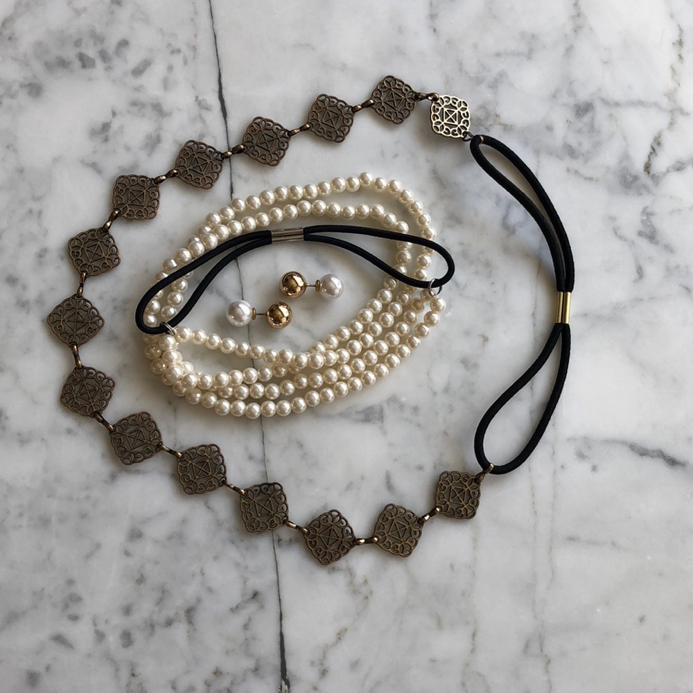 jeweled head pieces and pearl earrings SOLD